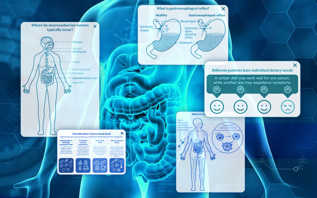 Human digestive system anatomy on blue color background. 3d illustration visual information can make it easier to understand complex information